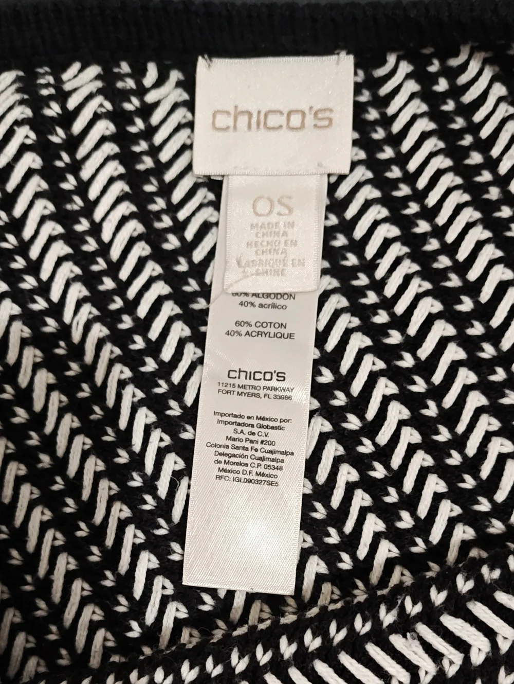 Chico's Black and White Chevron Knit Poncho